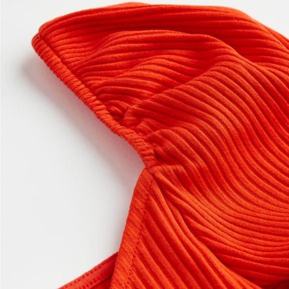 H&M Ribbed Puff Sleeve Top in Bright Orange - Picture 2 of 7
